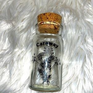 Vintage caraway 1970s Wheaton glass spice jar.